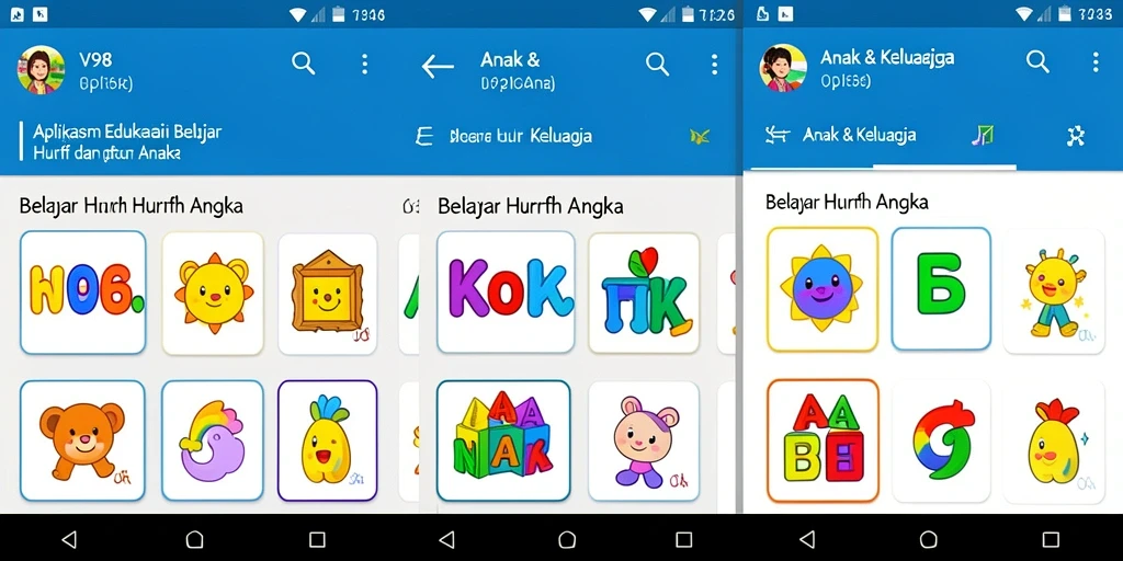 Tampilan antarmuka aplikasi V98 yang menarik dan edukatif.